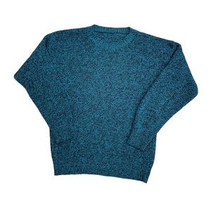 Vintage 90’s Aqua Blue and Black Marl Knit Pullover Sweater
